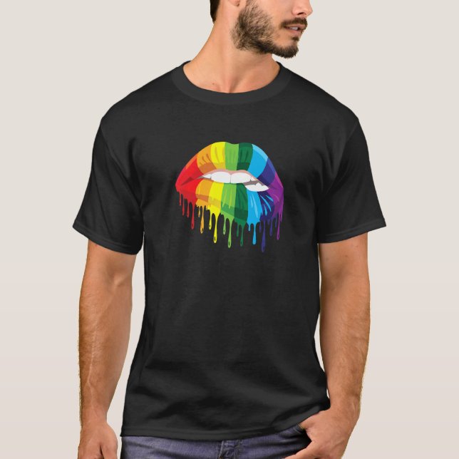 Gay Pride Equality Of Rainbow Drip Lip Biting Of L T-Shirt (Front)