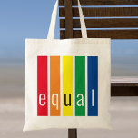 Gay Pride Equality Tote Bag<br><div class="desc">This Pride Tote Bag is decorated with rainbow stripes and the word Equal in stylish typography.</div>