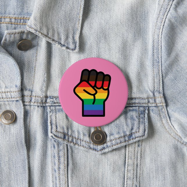 Gay Pride Fist 3 Inch Round Button (In Situ)