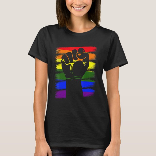 Gay Pride Fist Lgbt Q Cool Rainbow Flag Colour All T-Shirt (Front)