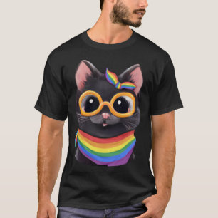 Gay Pride Flag Colors with Cute Cat for Pride Ally T-Shirt
