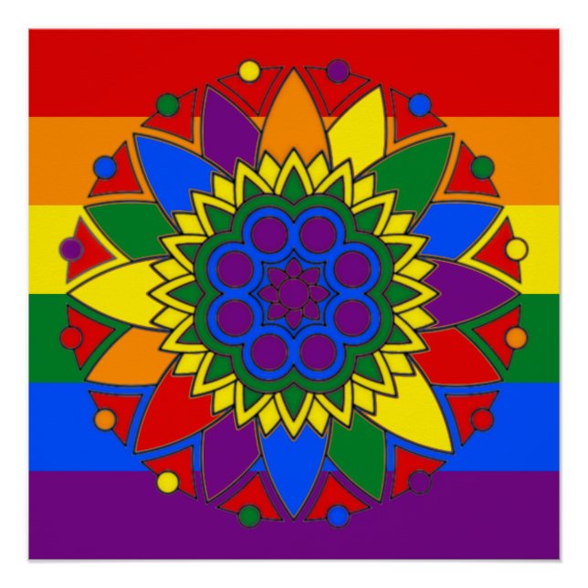 Gay Pride Flag Colours Mandala LGBT Poster (Front)