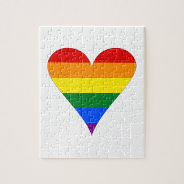 Gay Pride Flag Heart Funky - Grey Jigsaw Puzzle (Vertical)