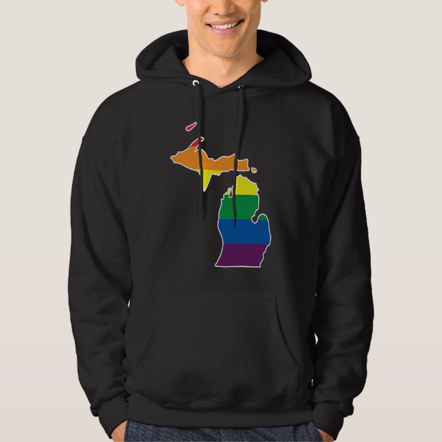 Gay Pride Flag  Michigan State Map  Rainbow Stripe Hoodie (Front)