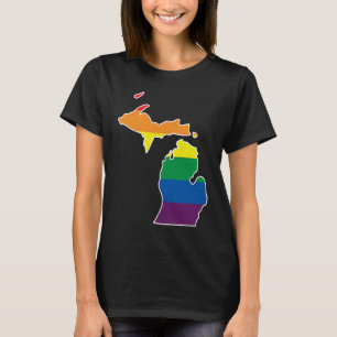 Gay Pride Flag  Michigan State Map  Rainbow Stripe T-Shirt
