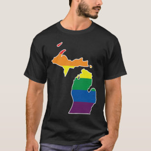 Gay Pride Flag Michigan State Map Rainbow Stripe T-Shirt