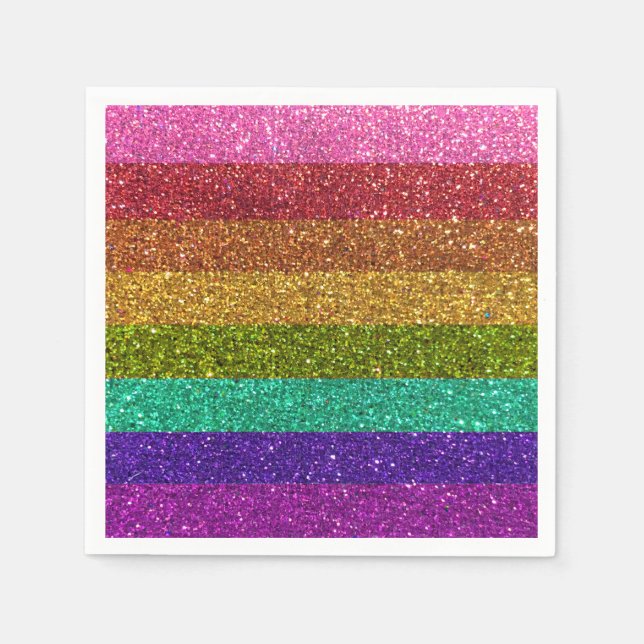 Gay Pride Flag Stripes Rainbow Glitter LGBTQIA Napkin (Front)