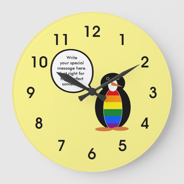 Gay Pride Flag Talking Mr. Penguin Large Clock (Front)