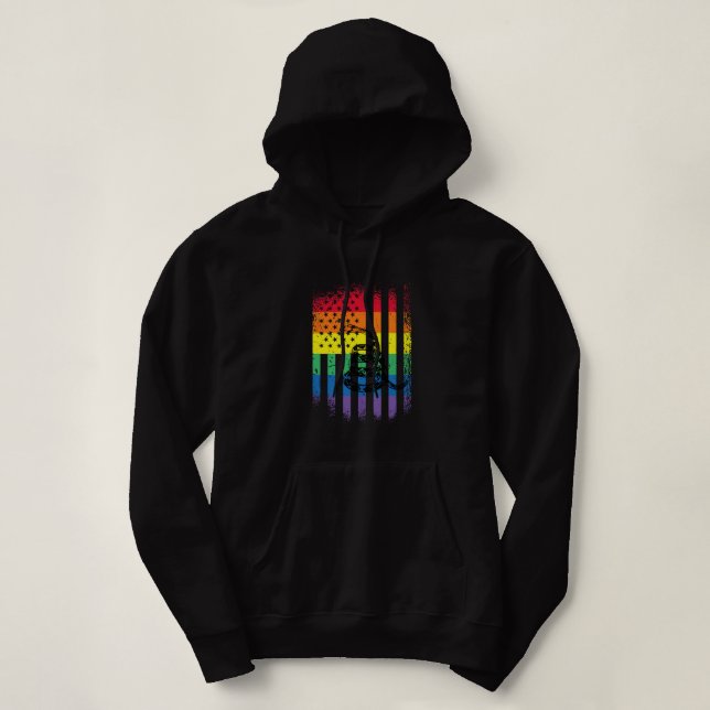 Gay Pride Flag With Gadsden Flag Snake Hoodie (Design Front)