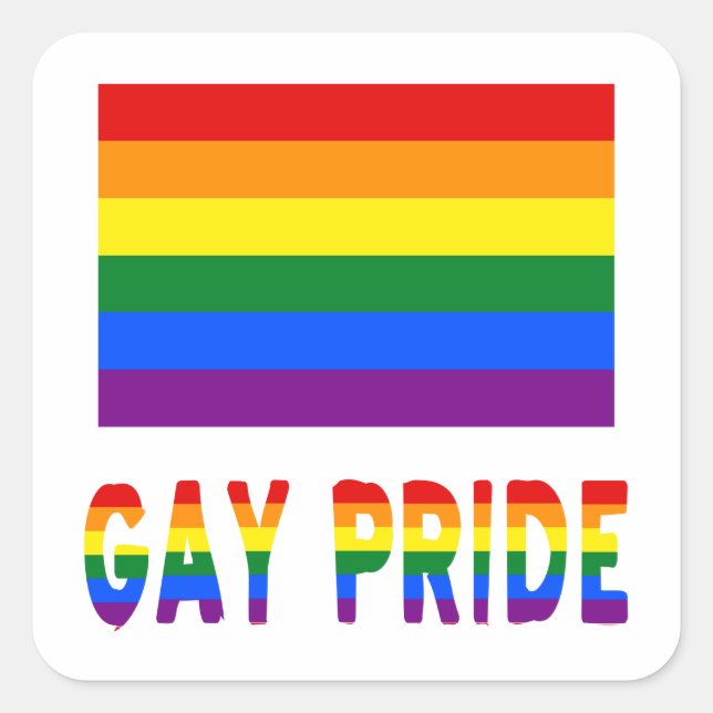 Gay Pride Flag & Words Square Sticker (Front)
