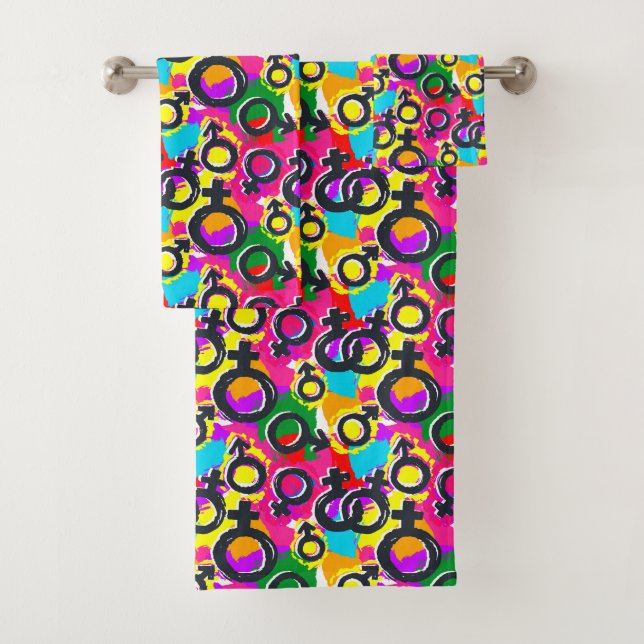 Gay Pride Gender Neon Pattern Bath Towel Set (Insitu)