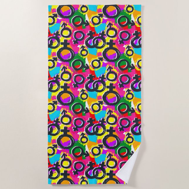 Gay Pride Gender Neon Pattern Beach Towel (Front)