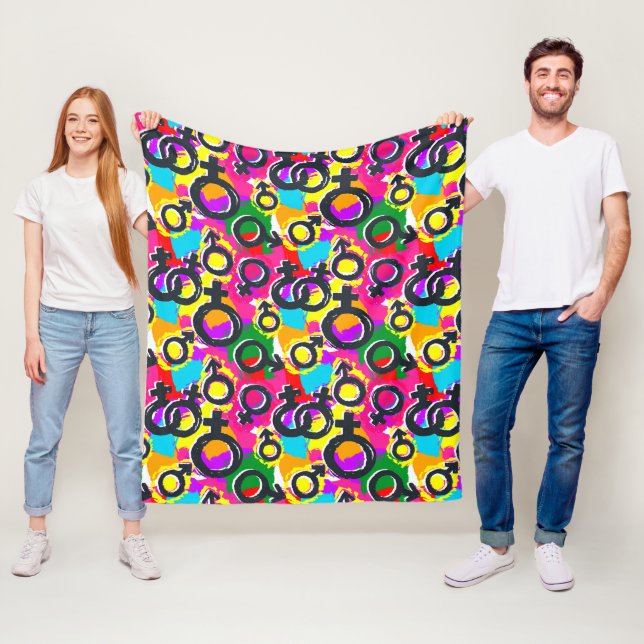 Gay Pride Gender Neon Pattern Fleece Blanket (In Situ)