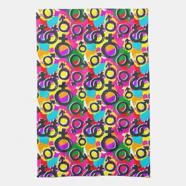 Gay Pride Gender Neon Pattern Kitchen Towel (Vertical)