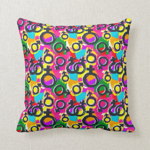 Gay Pride Gender Neon Pattern Throw Pillow