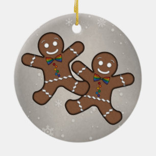 Gay Pride Gingerbread Couple Ceramic Ornament