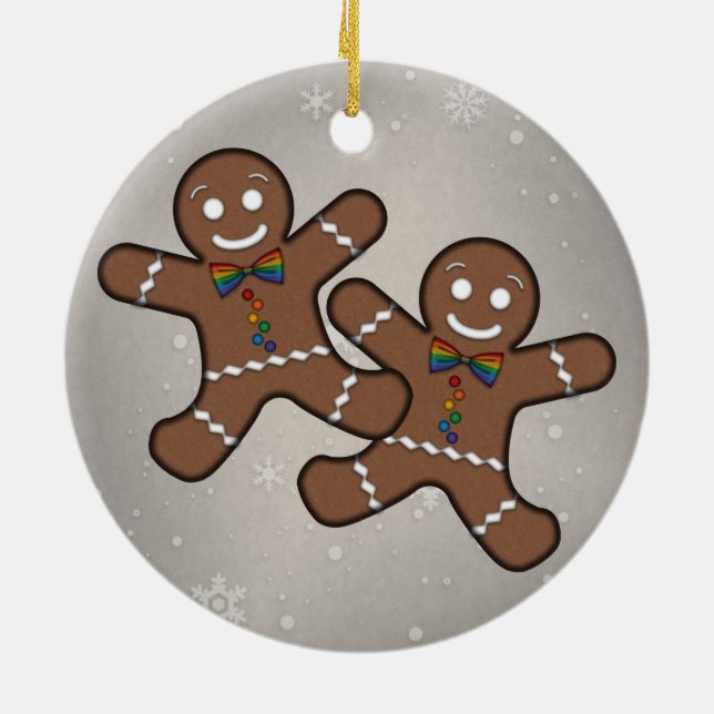 Gay Pride Gingerbread Couple Ceramic Ornament (Back)