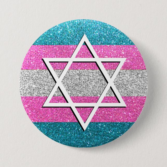 Gay Pride Glitter Transexual Jewish Star of David 3 Inch Round Button (Front)