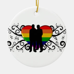 Gay Pride Heart for Men Ceramic Ornament