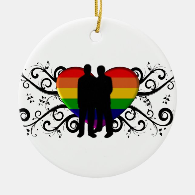 Gay Pride Heart for Men Ceramic Ornament (Front)