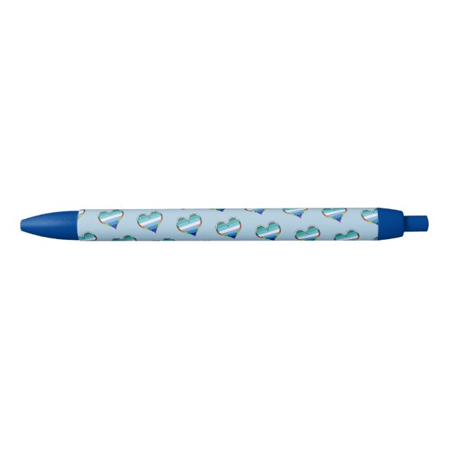Gay Pride Heart Pattern Black Ink Pen (Front)
