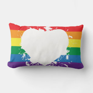 Gay-Pride-Heart-Reversed-Paint Banner Lumbar Pillow
