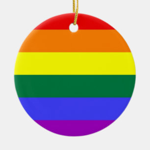 Gay Pride Horizontal Bar Rainbow Flag Ceramic Ornament