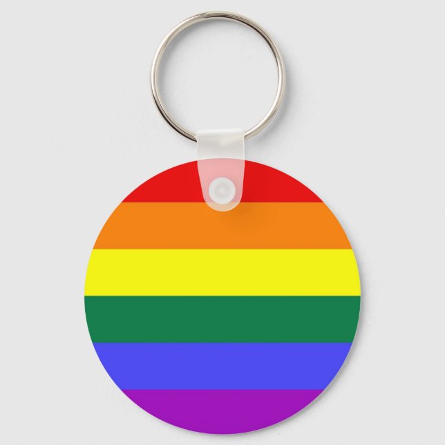 Gay Pride Horizontal Bar Rainbow Flag Keychain (Front)