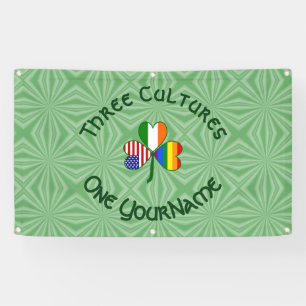 Gay Pride Ireland USA Shamrock Flag Personalized  Banner