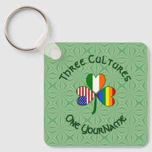 Gay Pride Irish American Flag Shamrock Personalize Keychain