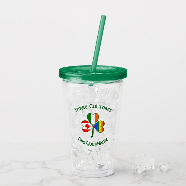 Gay Pride Irish Canadian Flag Shamrock Personalize Acrylic Tumbler (Back Ice)