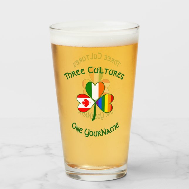 Gay Pride Irish Canadian Flag Shamrock Personalize Glass (Front Filled)
