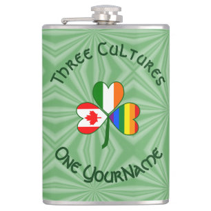 Gay Pride Irish Canadian Flag Shamrock Personalize Hip Flask
