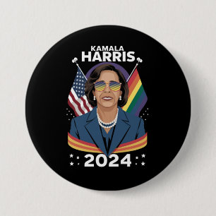 Gay Pride Kamala Harris 2024 Vice President LGBTQ+ 3 Inch Round Button