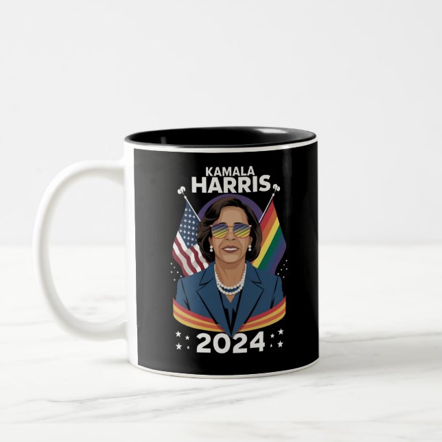 Gay Pride Kamala Harris 2024 Vice President LGBTQ+ Two-Tone Coffee Mug (Left)
