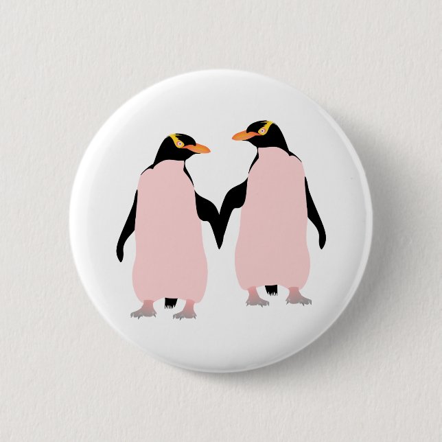 Gay Pride Lesbian Penguins Holding Hands 2 Inch Round Button (Front)