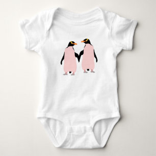 Gay Pride Lesbian Penguins Holding Hands Baby Bodysuit