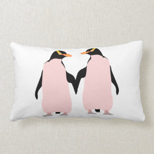 Gay Pride Lesbian Penguins Holding Hands Lumbar Pillow