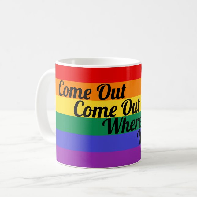 Gay Pride LGBT Come Out Rainbow Flag Love Wins Coffee Mug (Front Left)