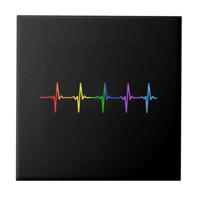 Gay Pride LGBT Heartbeat Pulse  4 Tile (Front)