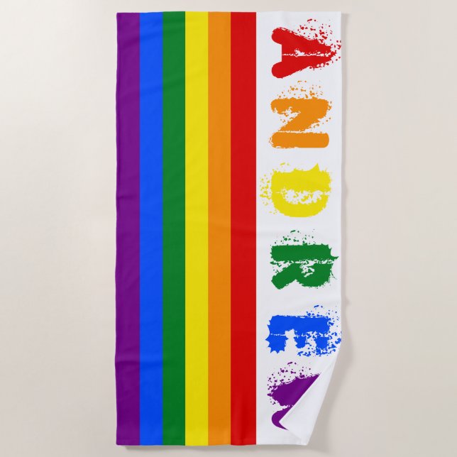 Gay Pride LGBT Rainbow Custom Name 6 Letters Beach Towel (Front)
