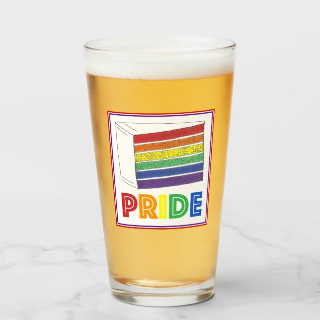 Gay Pride LGBT Rainbow Wedding Layer Cake Slice Glass (Front Filled)