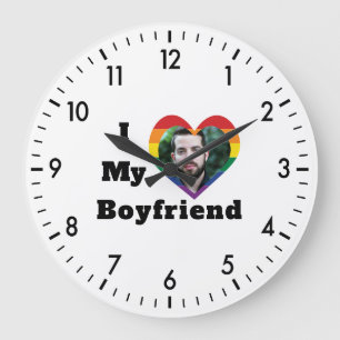 Gay Pride LGBTQ Custom Photo I Love My Boyfriend Large Clock