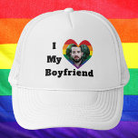 Gay Pride LGBTQ Custom Photo I Love My Boyfriend Trucker Hat<br><div class="desc">A blossoming romance. A happy couple. Gay Pride LGBTQ Custom Photo I Love My Boyfriend. A cool awesome design for a boyfriend to celebrate his relationship and publicly declare his love for his partner and significant other. The romantic design can be given as a gift for Valentine’s Day, anniversary, birthday,...</div>