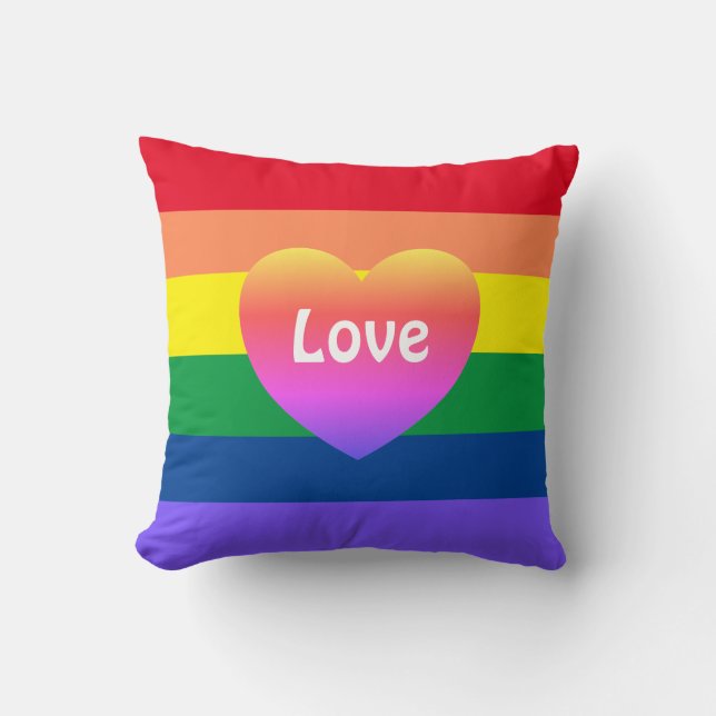 Gay Pride LGBTQ Rainbow Flag Colourful Heart  Throw Pillow (Front)