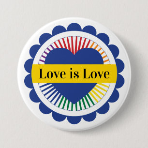 Gay Pride LGBTQ Rainbow Flag Love is Love 3 Inch Round Button