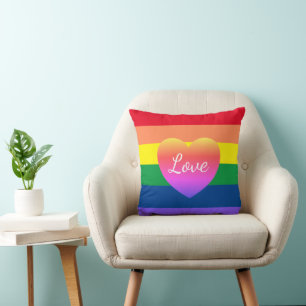 Gay Pride LGBTQ Rainbow Heart Colourful  Throw Pillow