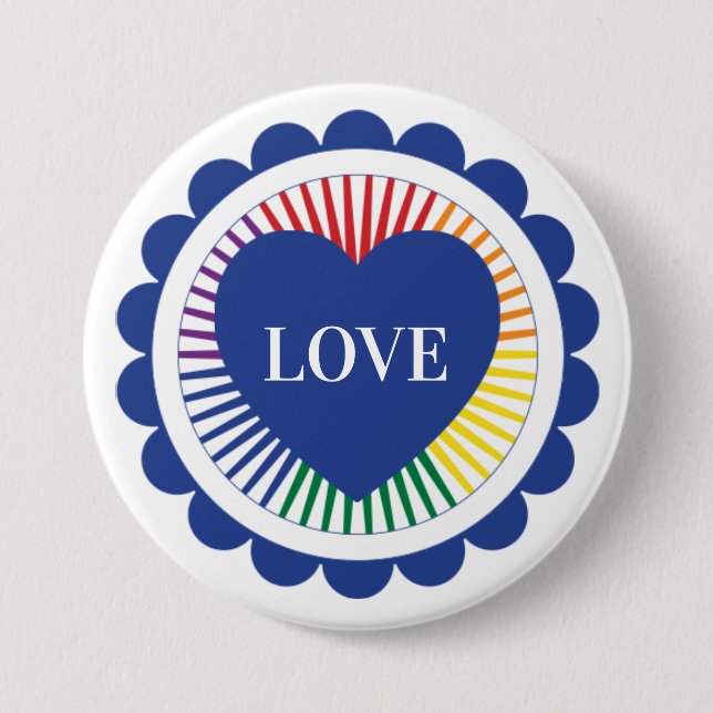 Gay Pride LGBTQ Rainbow Heart Love 3 Inch Round Button (Front)