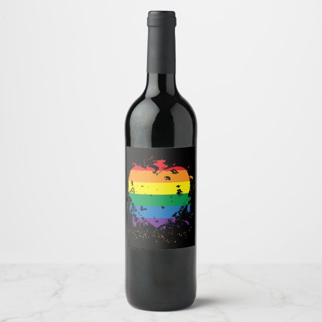 Gay Pride Love Heart Wine Label (Front)