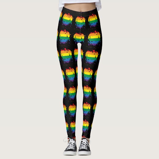 Gay Pride Paint Splatter Heart Leggings (Front)